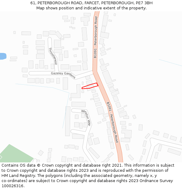 61, PETERBOROUGH ROAD, FARCET, PETERBOROUGH, PE7 3BH: Location map and indicative extent of plot