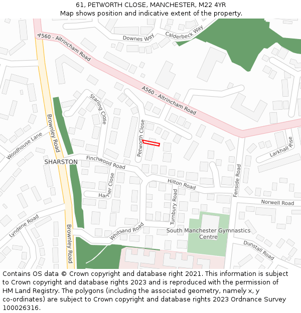 61, PETWORTH CLOSE, MANCHESTER, M22 4YR: Location map and indicative extent of plot