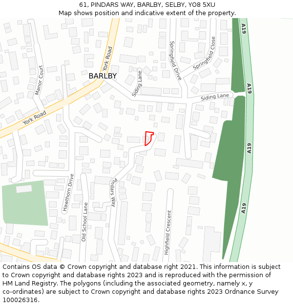 61, PINDARS WAY, BARLBY, SELBY, YO8 5XU: Location map and indicative extent of plot