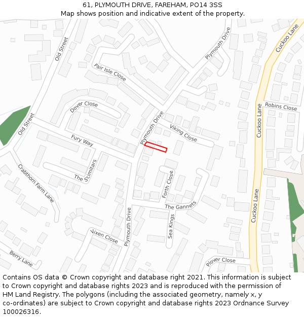 61, PLYMOUTH DRIVE, FAREHAM, PO14 3SS: Location map and indicative extent of plot