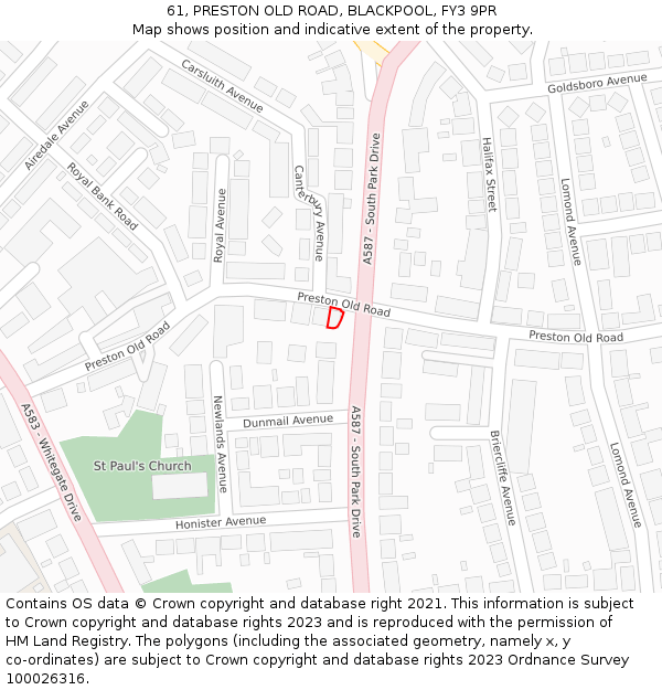 61, PRESTON OLD ROAD, BLACKPOOL, FY3 9PR: Location map and indicative extent of plot