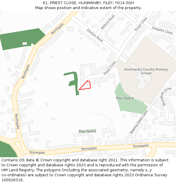 61, PRIEST CLOSE, HUNMANBY, FILEY, YO14 0QH: Location map and indicative extent of plot