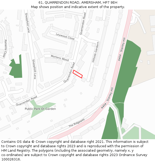 61, QUARRENDON ROAD, AMERSHAM, HP7 9EH: Location map and indicative extent of plot