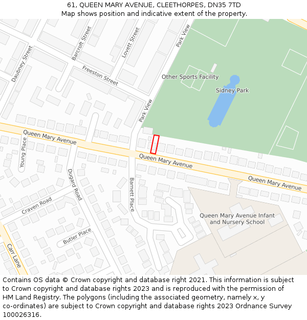 61, QUEEN MARY AVENUE, CLEETHORPES, DN35 7TD: Location map and indicative extent of plot