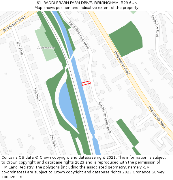 61, RADDLEBARN FARM DRIVE, BIRMINGHAM, B29 6UN: Location map and indicative extent of plot