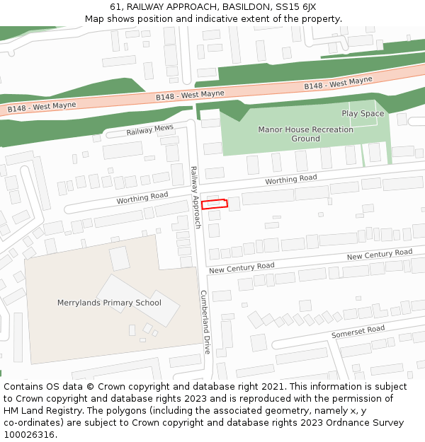 61, RAILWAY APPROACH, BASILDON, SS15 6JX: Location map and indicative extent of plot