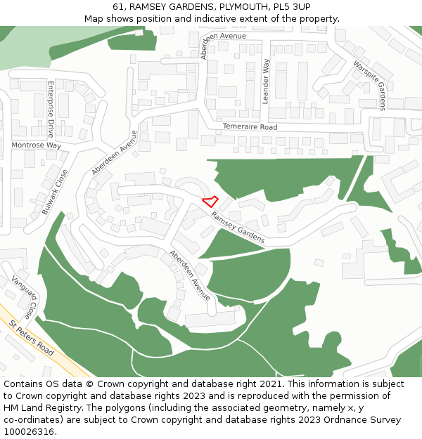 61, RAMSEY GARDENS, PLYMOUTH, PL5 3UP: Location map and indicative extent of plot