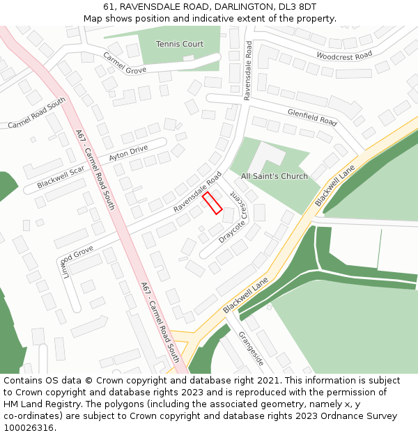 61, RAVENSDALE ROAD, DARLINGTON, DL3 8DT: Location map and indicative extent of plot