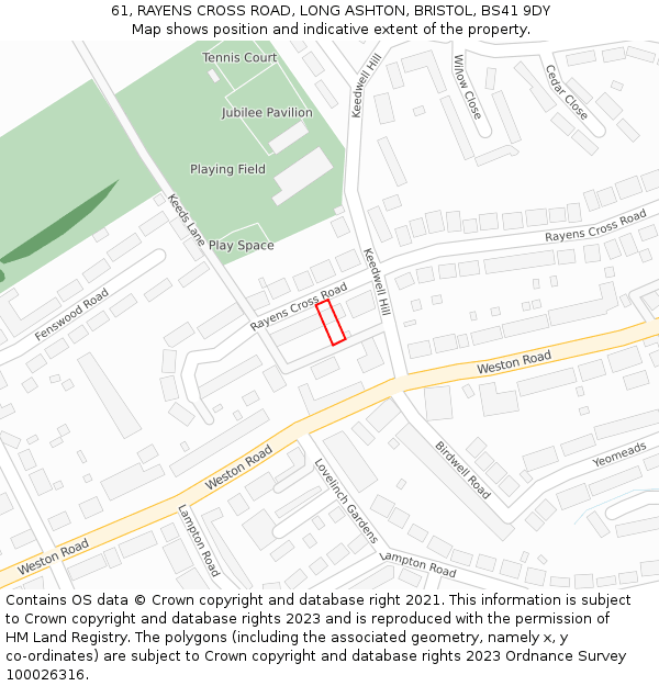 61, RAYENS CROSS ROAD, LONG ASHTON, BRISTOL, BS41 9DY: Location map and indicative extent of plot