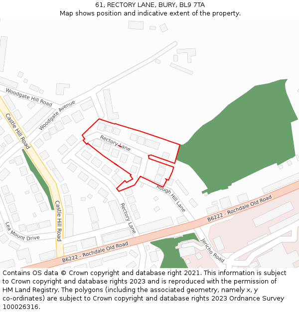 61, RECTORY LANE, BURY, BL9 7TA: Location map and indicative extent of plot