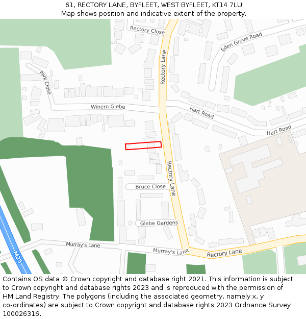 61, RECTORY LANE, BYFLEET, WEST BYFLEET, KT14 7LU: Location map and indicative extent of plot