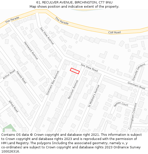 61, RECULVER AVENUE, BIRCHINGTON, CT7 9NU: Location map and indicative extent of plot