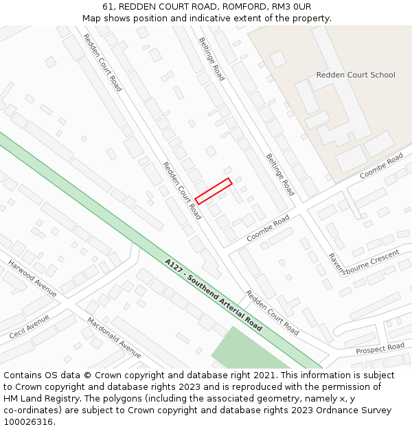 61, REDDEN COURT ROAD, ROMFORD, RM3 0UR: Location map and indicative extent of plot