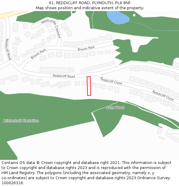 61, REDDICLIFF ROAD, PLYMOUTH, PL9 9NF: Location map and indicative extent of plot