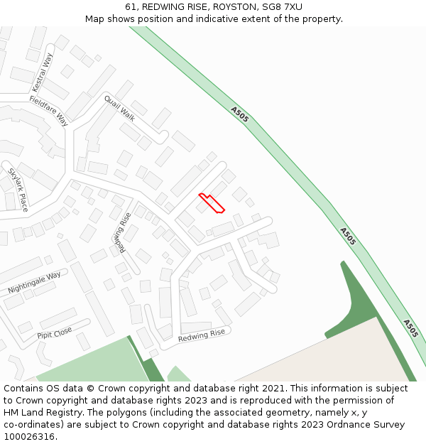 61, REDWING RISE, ROYSTON, SG8 7XU: Location map and indicative extent of plot