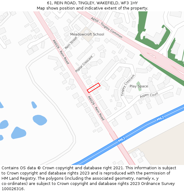 61, REIN ROAD, TINGLEY, WAKEFIELD, WF3 1HY: Location map and indicative extent of plot