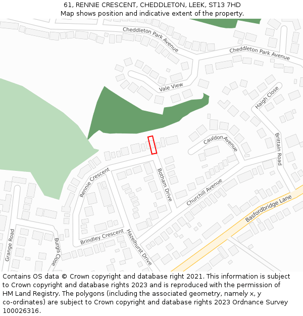 61, RENNIE CRESCENT, CHEDDLETON, LEEK, ST13 7HD: Location map and indicative extent of plot