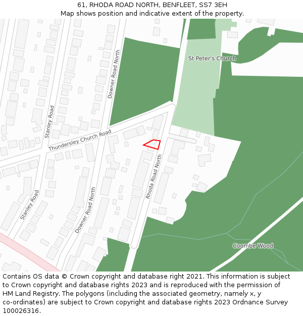 61, RHODA ROAD NORTH, BENFLEET, SS7 3EH: Location map and indicative extent of plot