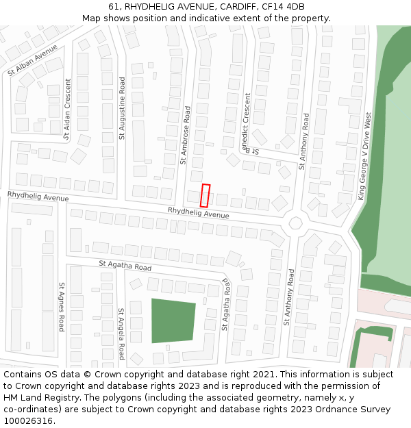 61, RHYDHELIG AVENUE, CARDIFF, CF14 4DB: Location map and indicative extent of plot