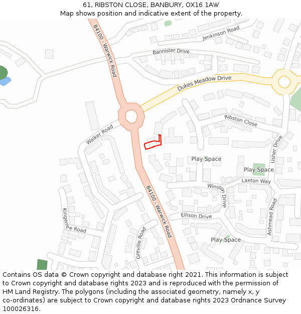 61, RIBSTON CLOSE, BANBURY, OX16 1AW: Location map and indicative extent of plot