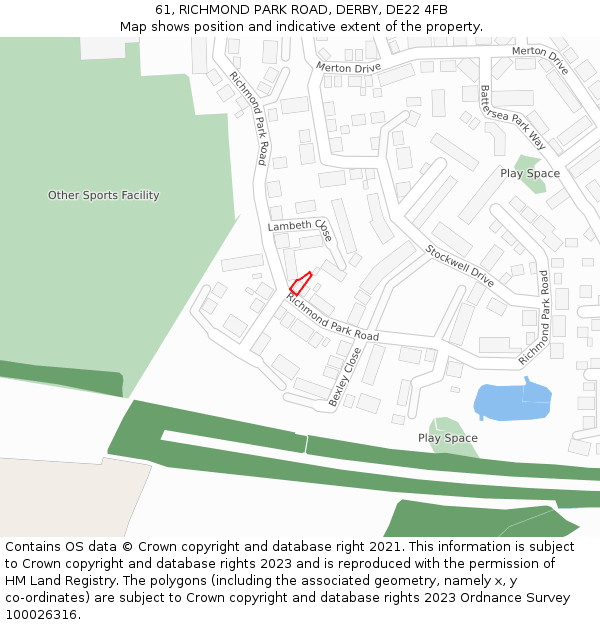 61, RICHMOND PARK ROAD, DERBY, DE22 4FB: Location map and indicative extent of plot