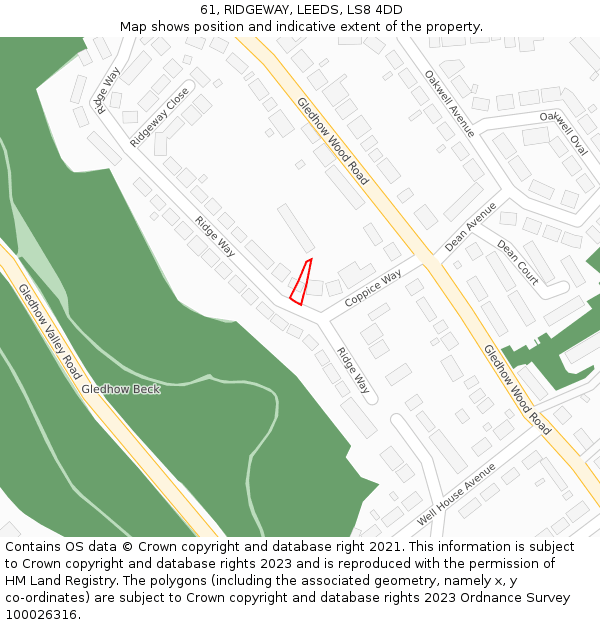61, RIDGEWAY, LEEDS, LS8 4DD: Location map and indicative extent of plot
