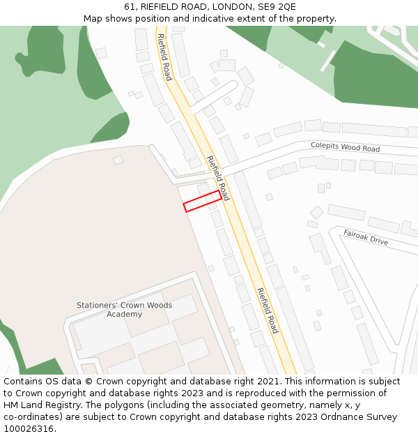 61, RIEFIELD ROAD, LONDON, SE9 2QE: Location map and indicative extent of plot