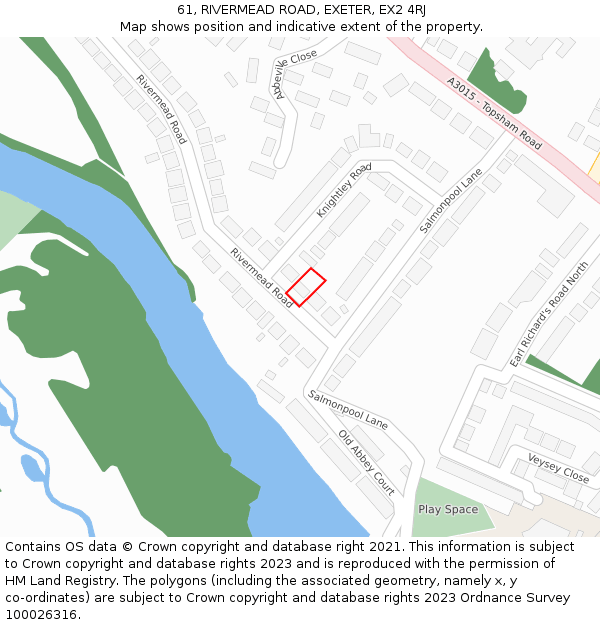 61, RIVERMEAD ROAD, EXETER, EX2 4RJ: Location map and indicative extent of plot