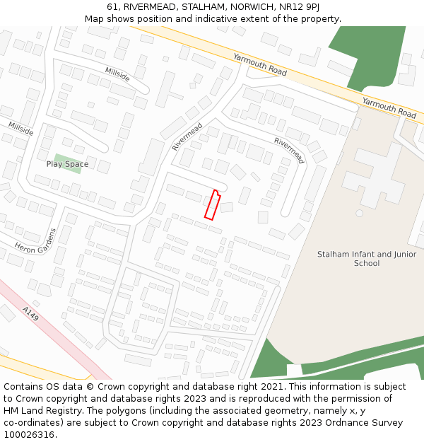 61, RIVERMEAD, STALHAM, NORWICH, NR12 9PJ: Location map and indicative extent of plot