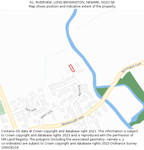 61, RIVERVIEW, LONG BENNINGTON, NEWARK, NG23 5JF: Location map and indicative extent of plot