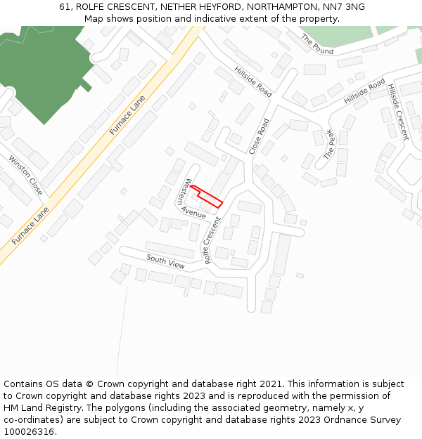 61, ROLFE CRESCENT, NETHER HEYFORD, NORTHAMPTON, NN7 3NG: Location map and indicative extent of plot