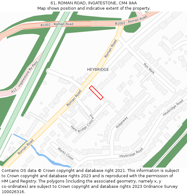 61, ROMAN ROAD, INGATESTONE, CM4 9AA: Location map and indicative extent of plot