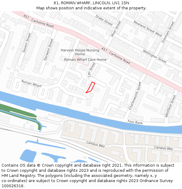 61, ROMAN WHARF, LINCOLN, LN1 1SN: Location map and indicative extent of plot