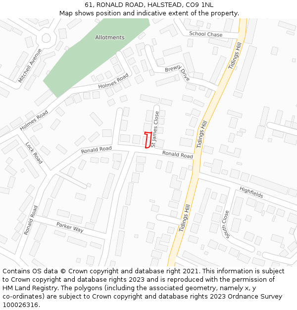 61, RONALD ROAD, HALSTEAD, CO9 1NL: Location map and indicative extent of plot