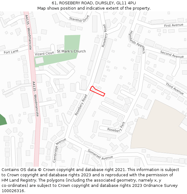 61, ROSEBERY ROAD, DURSLEY, GL11 4PU: Location map and indicative extent of plot