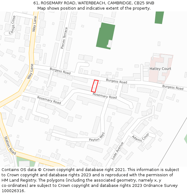 61, ROSEMARY ROAD, WATERBEACH, CAMBRIDGE, CB25 9NB: Location map and indicative extent of plot