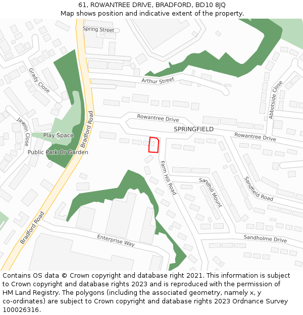 61, ROWANTREE DRIVE, BRADFORD, BD10 8JQ: Location map and indicative extent of plot