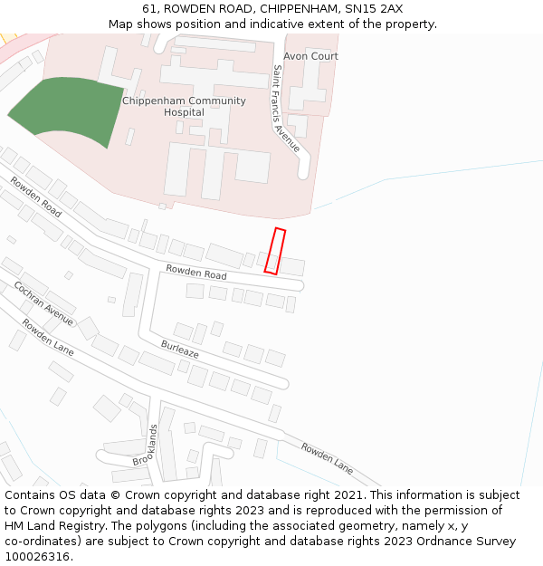 61, ROWDEN ROAD, CHIPPENHAM, SN15 2AX: Location map and indicative extent of plot