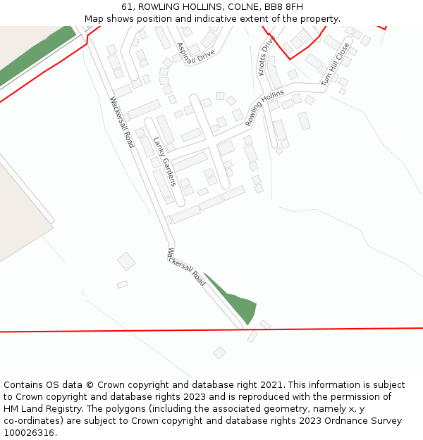 61, ROWLING HOLLINS, COLNE, BB8 8FH: Location map and indicative extent of plot