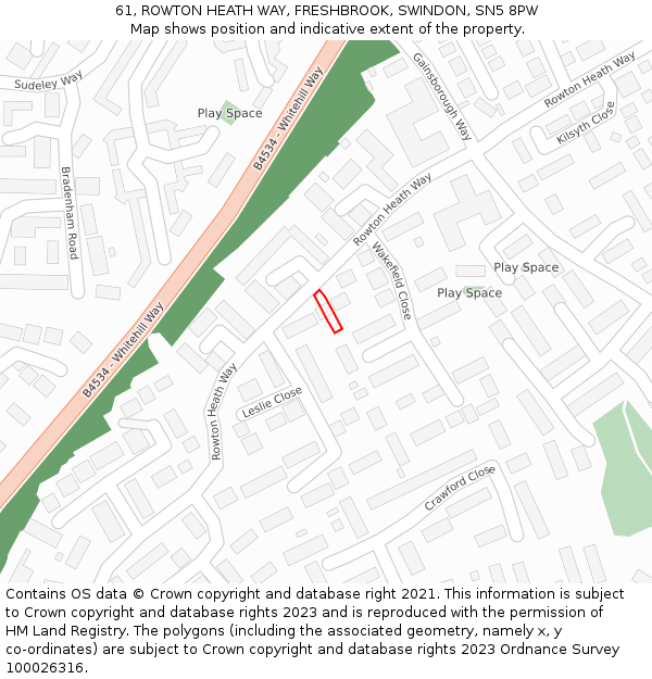 61, ROWTON HEATH WAY, FRESHBROOK, SWINDON, SN5 8PW: Location map and indicative extent of plot