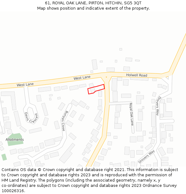 61, ROYAL OAK LANE, PIRTON, HITCHIN, SG5 3QT: Location map and indicative extent of plot