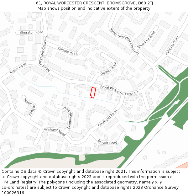 61, ROYAL WORCESTER CRESCENT, BROMSGROVE, B60 2TJ: Location map and indicative extent of plot