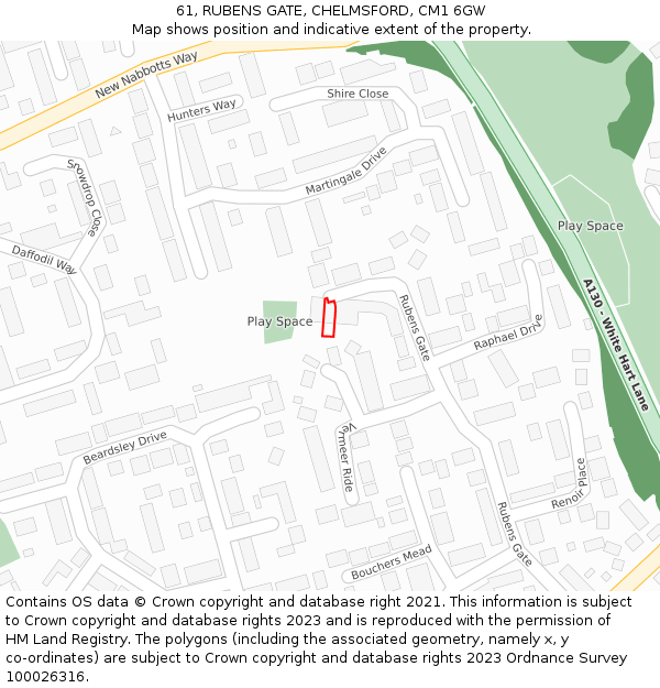 61, RUBENS GATE, CHELMSFORD, CM1 6GW: Location map and indicative extent of plot