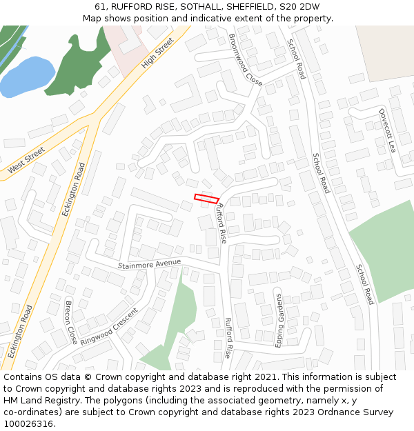 61, RUFFORD RISE, SOTHALL, SHEFFIELD, S20 2DW: Location map and indicative extent of plot