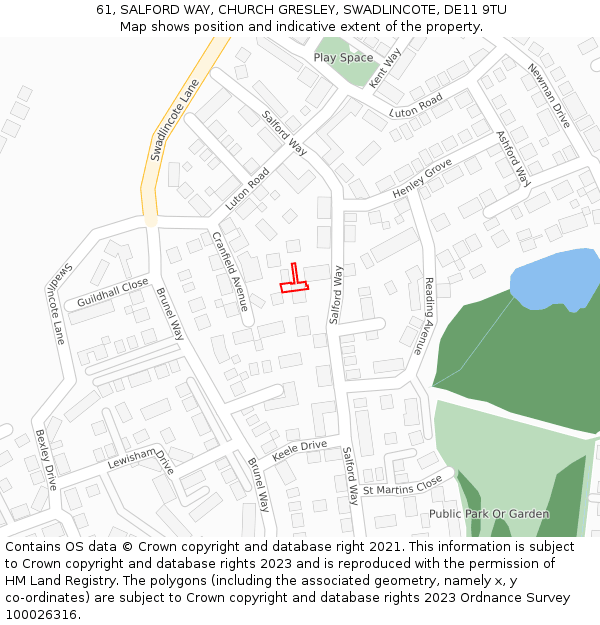 61, SALFORD WAY, CHURCH GRESLEY, SWADLINCOTE, DE11 9TU: Location map and indicative extent of plot