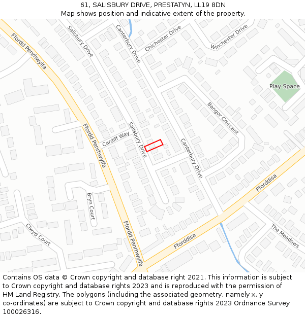 61, SALISBURY DRIVE, PRESTATYN, LL19 8DN: Location map and indicative extent of plot