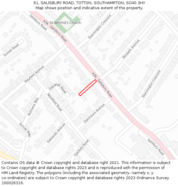 61, SALISBURY ROAD, TOTTON, SOUTHAMPTON, SO40 3HY: Location map and indicative extent of plot