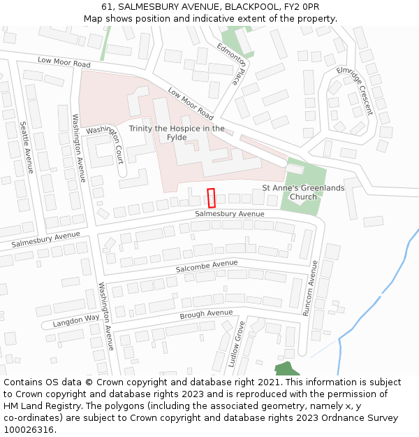 61, SALMESBURY AVENUE, BLACKPOOL, FY2 0PR: Location map and indicative extent of plot