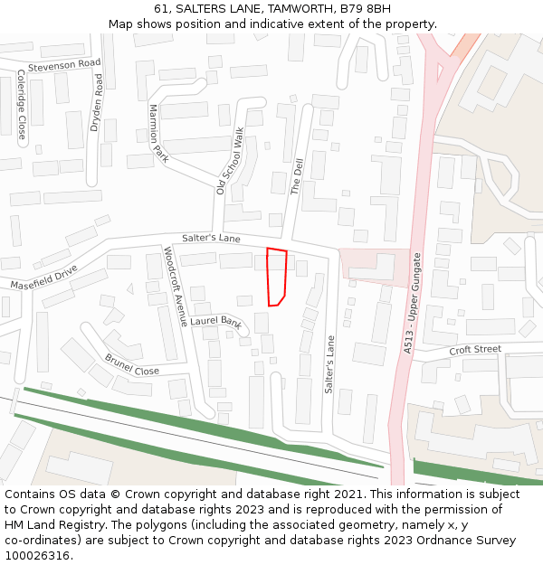 61, SALTERS LANE, TAMWORTH, B79 8BH: Location map and indicative extent of plot