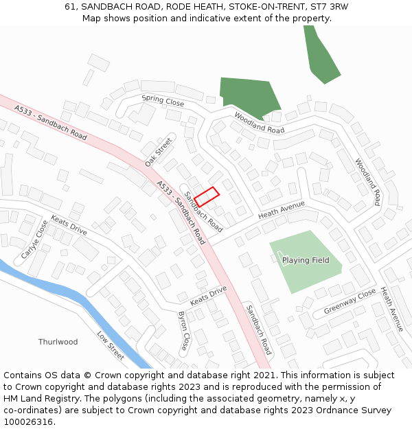 61, SANDBACH ROAD, RODE HEATH, STOKE-ON-TRENT, ST7 3RW: Location map and indicative extent of plot